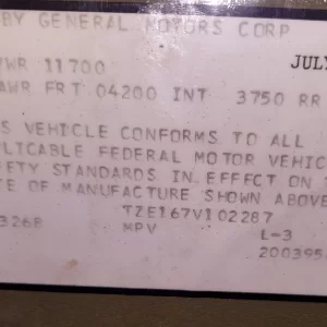 Interior data placard